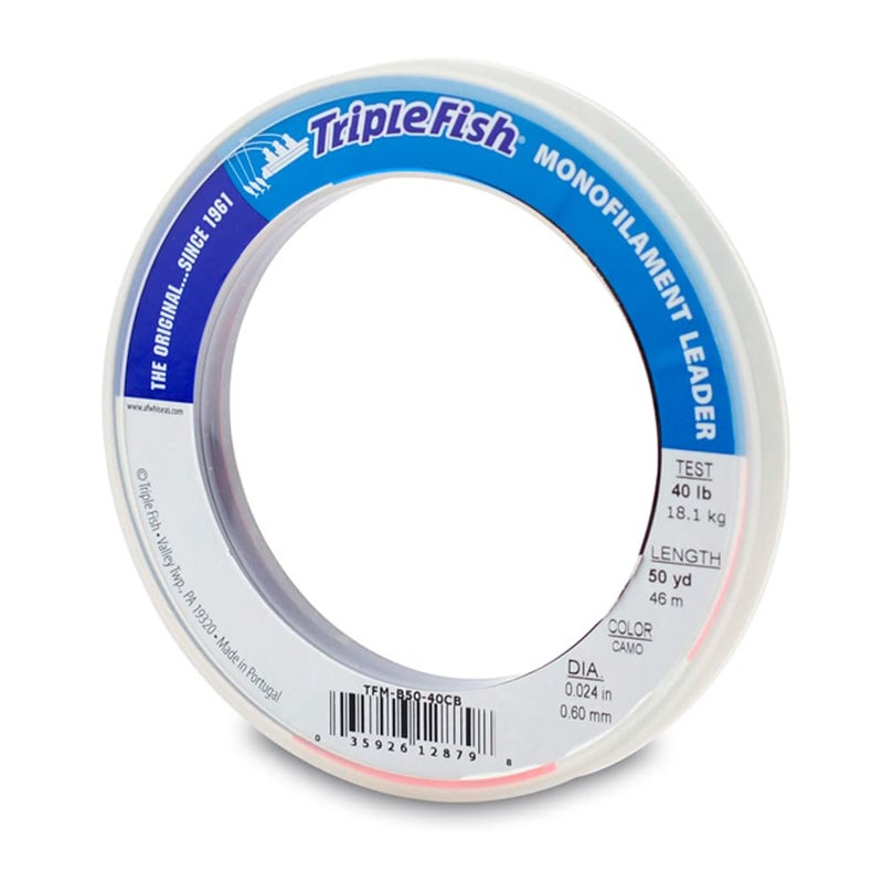 Triple Fish Monofilament Leader, 40 lb / 18.1 kg Test, .024 in / 0.60 mm Dia, Camo, 50 yd / 46 m - Image 1